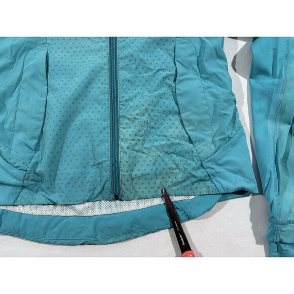 Women Lululemon Windbreaker Track Running Jacket Blue Zip Pocket Sz 6 Flaw - Picture 4 of 16